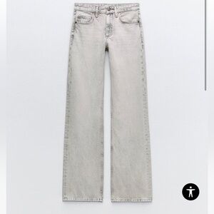 Zara Wide Leg Mid Rise Lt Gray Denim Jeans Sz 31 NWT